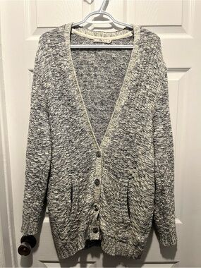 Obey Cardigan Buttons Up Medium Men Long Sleeve White Black Knit Sweater grandpa